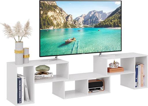Modern White TV Stand with Storage Shelves
