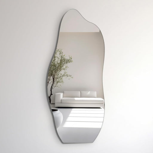 42"X18" Asymmetric Full Length Irregular Wall Mirror, Frameless Decorative Mirror for Livingroom Bedroom Bathroom Entryway Vanity, Vertically Wall Mounted, White, ALYA