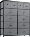 Grey Fabric 12-Drawer Tall Bedroom Dresser