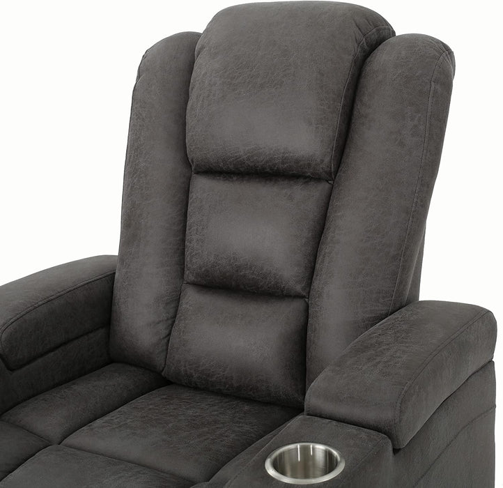 Tufted Microfiber Power Recliner W/Arm Storage and USB Cord, Slate/Black