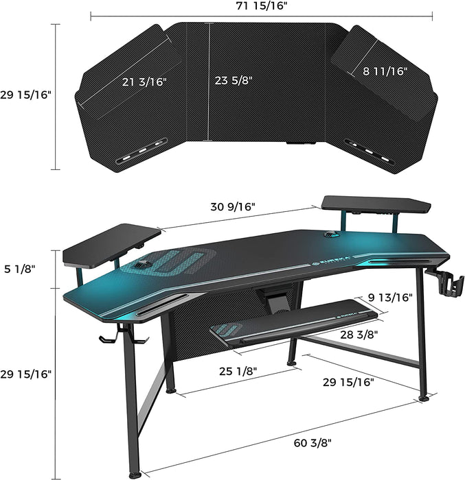 72″ Gaming Desk with LED Lights and Accessories