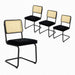 Mid Century Modern Velvet Rattan Dining Chairs (Set of 4, Black)