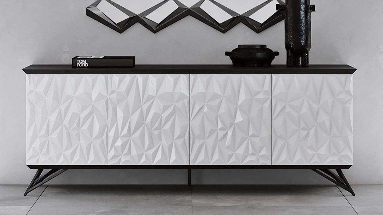 Modern Black and White High Gloss Lacquer Vortice Sideboard