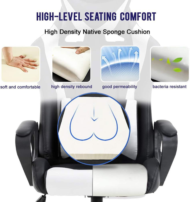 Ergonomic Gaming Chair with Lumbar Support (White)