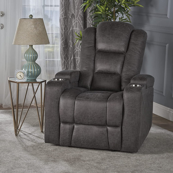 Tufted Microfiber Power Recliner W/Arm Storage and USB Cord, Slate/Black