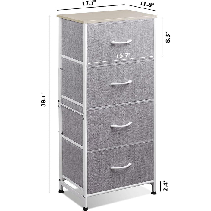 Light Grey Fabric Dresser with 4 Drawers, Wood Top