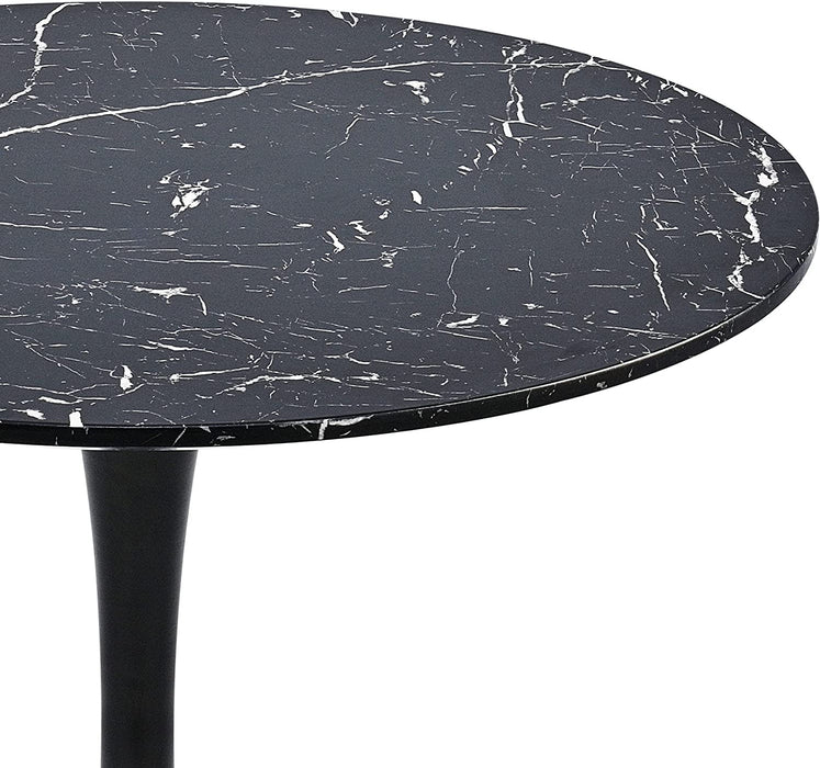 32 Inch round Dining Table with Faux Marble Top, Black